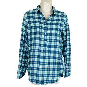 Womens J. Crew XS Blue Plaid Long Sleeve 1/4 Button Up Pullover Top